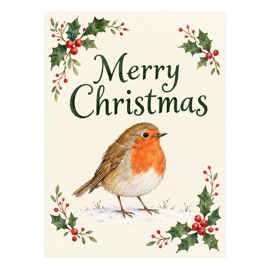 Flat Christmas greeting card artwork before AI product photography