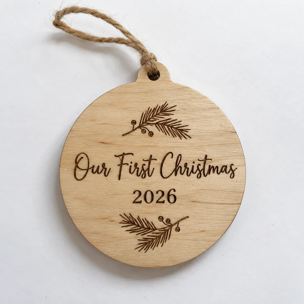 Engraved wooden keepsake on white before AI product photography