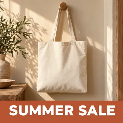 Tote bag listing image with a Summer Sale banner