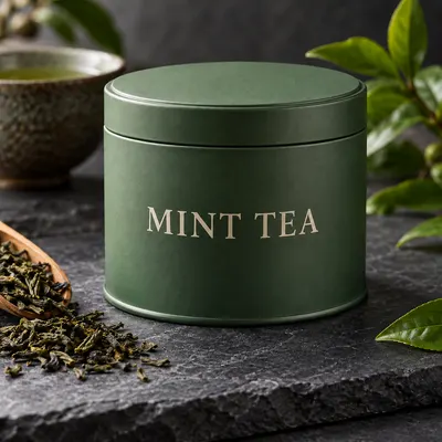 Tea tin label edited from Green Tea to Mint Tea