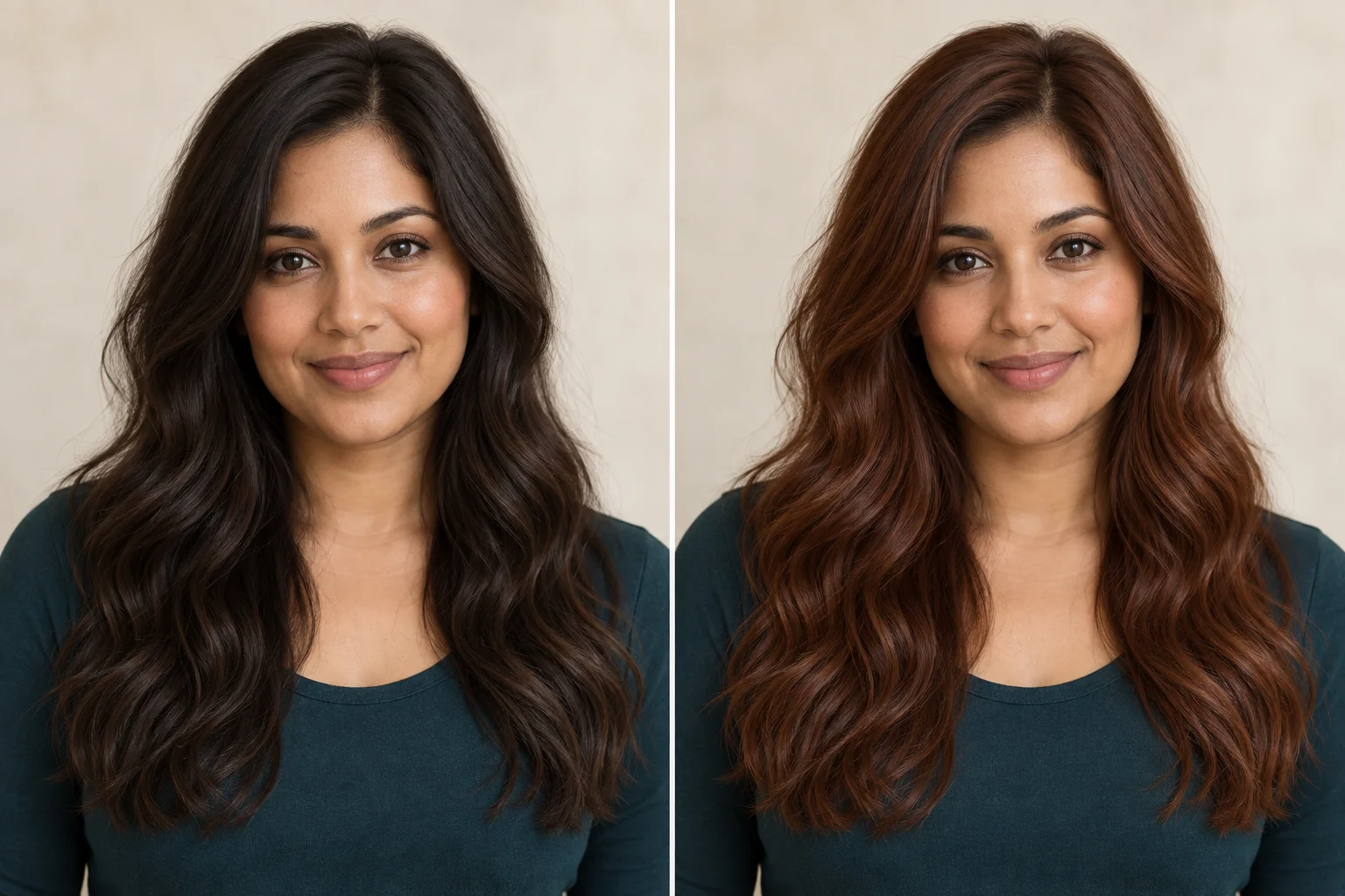 Illustrierte lange braune Haare im Vergleich zu kupferfarbenen Haaren
