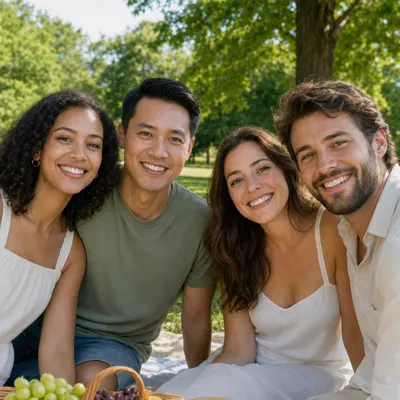 Same group photo with the blinking person's eyes open